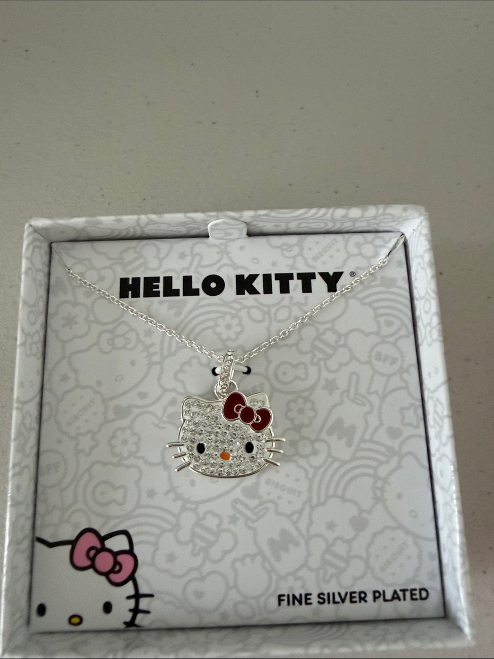 Hello Kitty Silver Plated Pendant Necklace with Red Bow